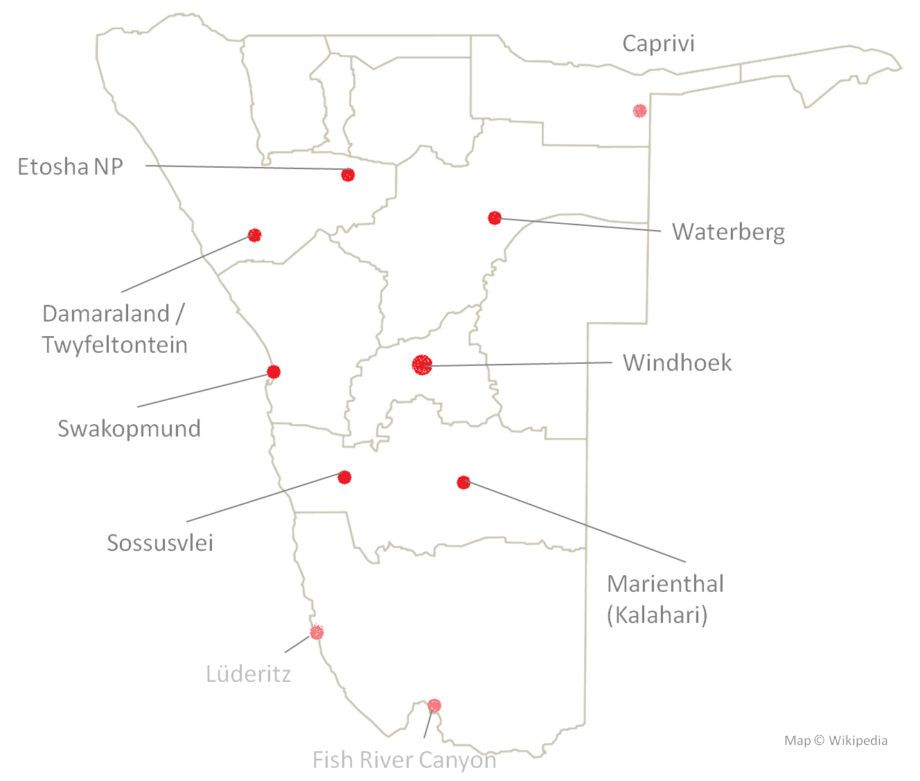 Namibia Map Tour Stops