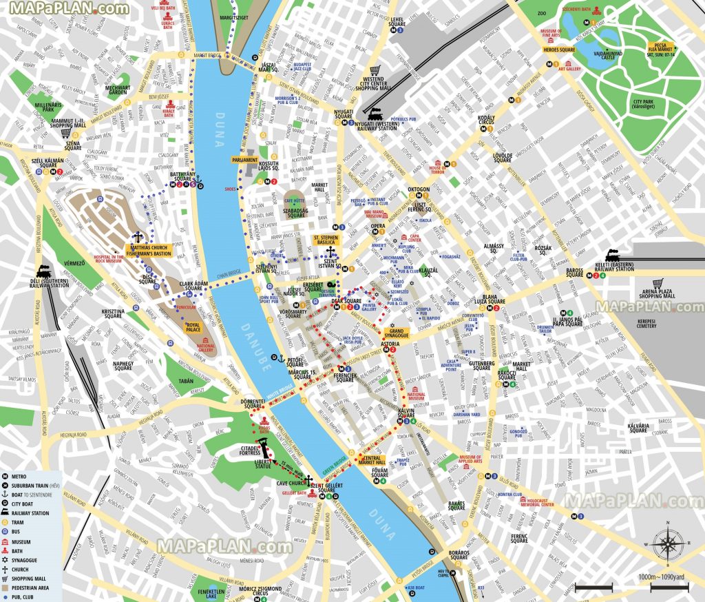 Budapest top tourist attractions printable map